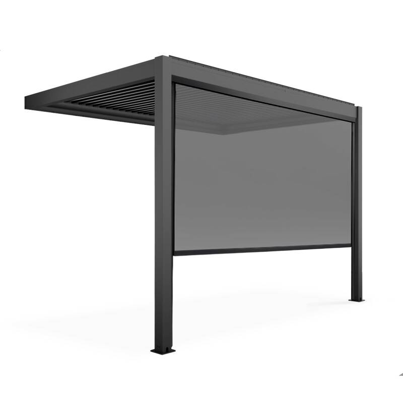 Bioklimatische Pergola mit einer Größe von 3x3m aus Aluminium, angelehnt, mit 1, 2 oder 3 Markisen