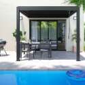 Bioklimatische Pergola mit einer Größe von 3x3m aus Aluminium, angelehnt, mit 1, 2 oder 3 Markisen