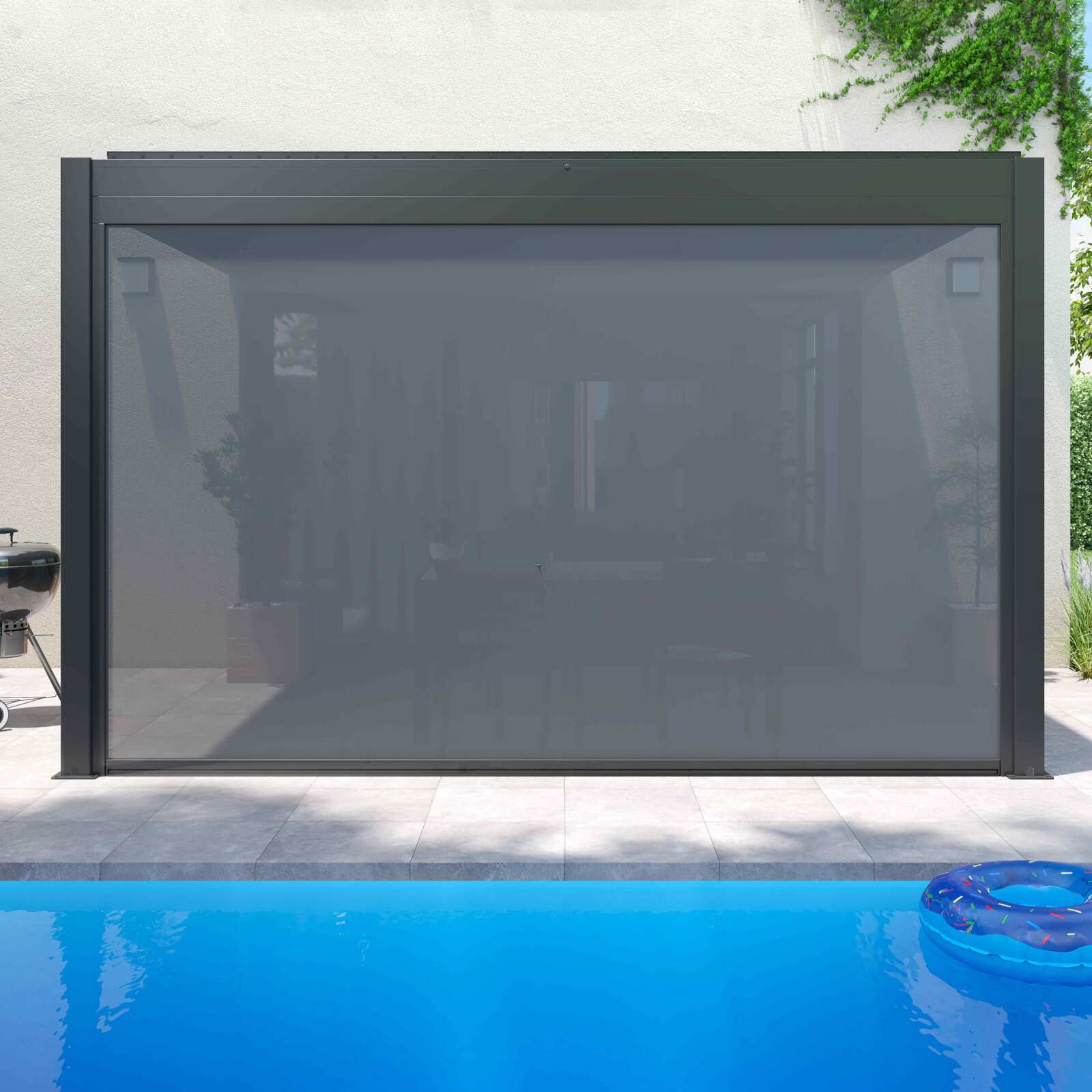 Angebaute bioklimatische Pergola 3x4m aus Aluminium mit 1, 2 oder 3 Markisen