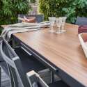 Ausziehbarer rechteckiger Gartentisch 320 x 100 x 76 cm mit 8 Stühlen und 2 Stühlen mit Armlehnen