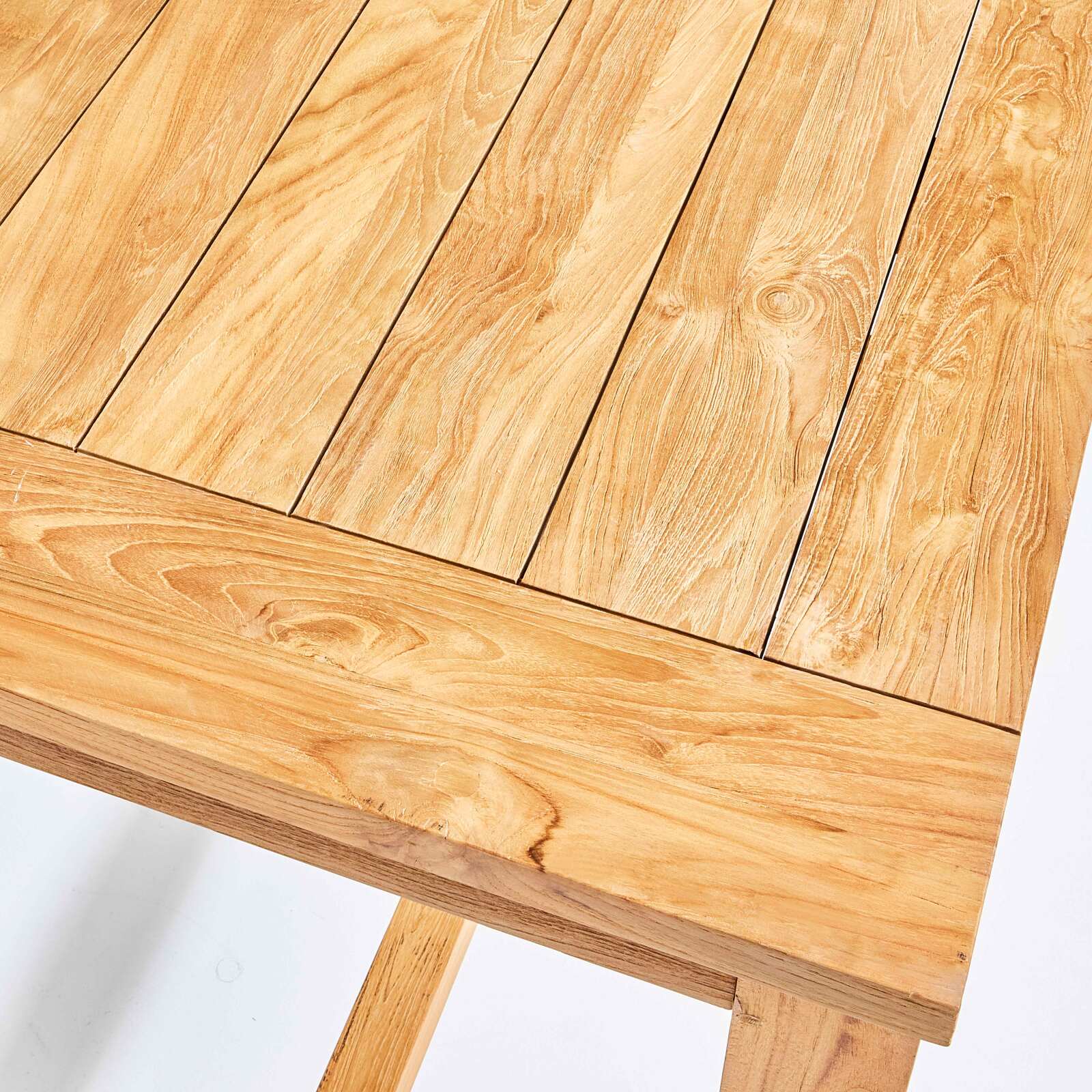 Tisch und 4 Barhocker aus massivem recyceltem FSC-Teakholz