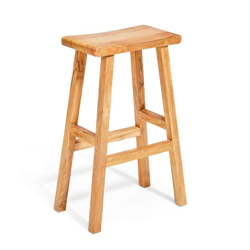 Tisch und 4 Barhocker aus massivem recyceltem FSC-Teakholz