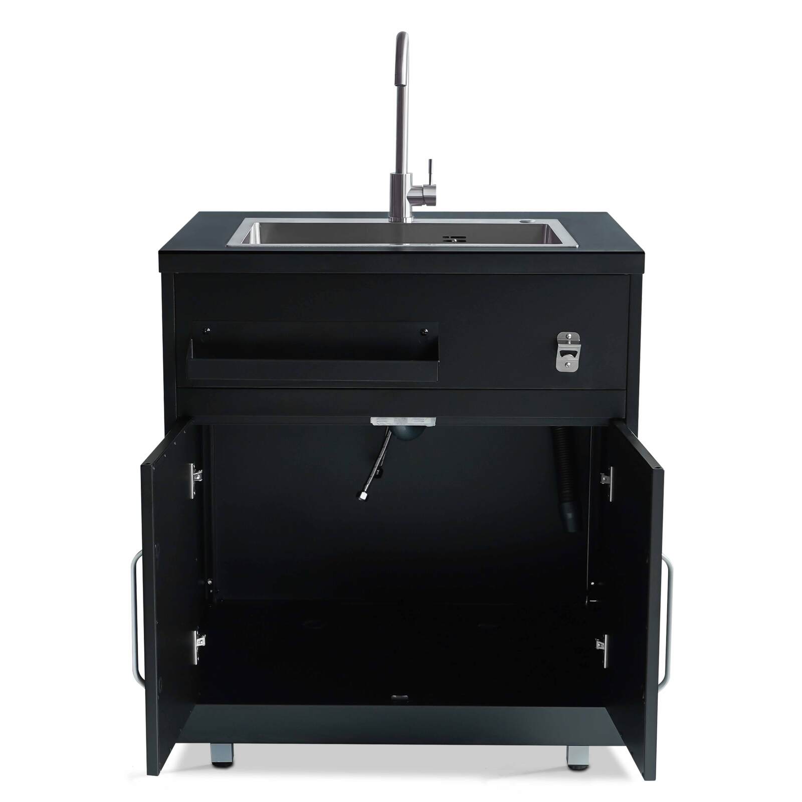 Spülenschrank mit 2 Türen aus schwarzem Stahl für die Outdoor-küche
