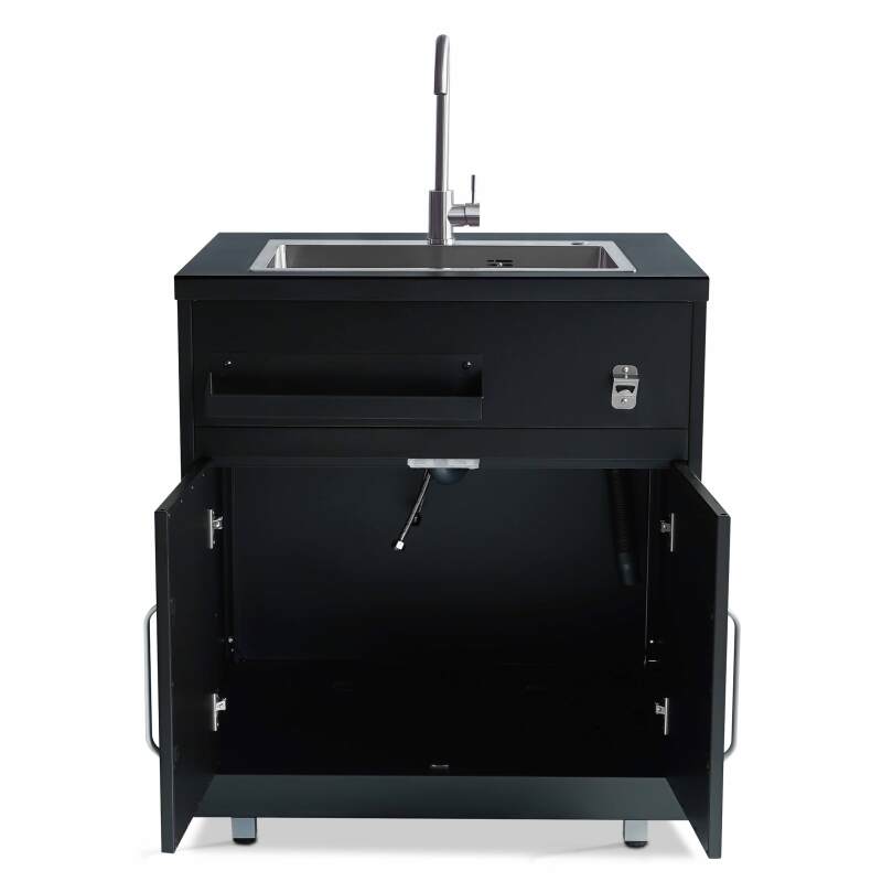 Spülenschrank mit 2 Türen aus schwarzem Stahl für die Outdoor-küche