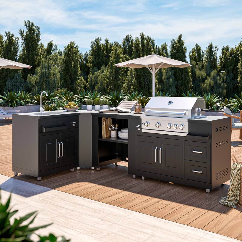 Spülenschrank mit 2 Türen aus schwarzem Stahl für die Outdoor-küche