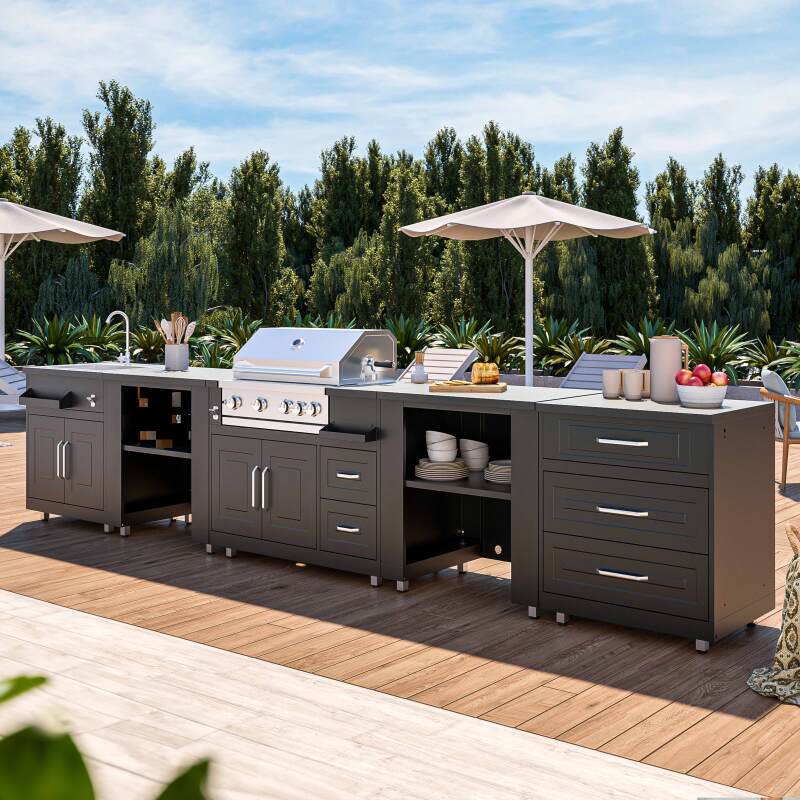 Aufbewahrungsmodul mit Arbeitsfläche für die Outdoorküche Oviala