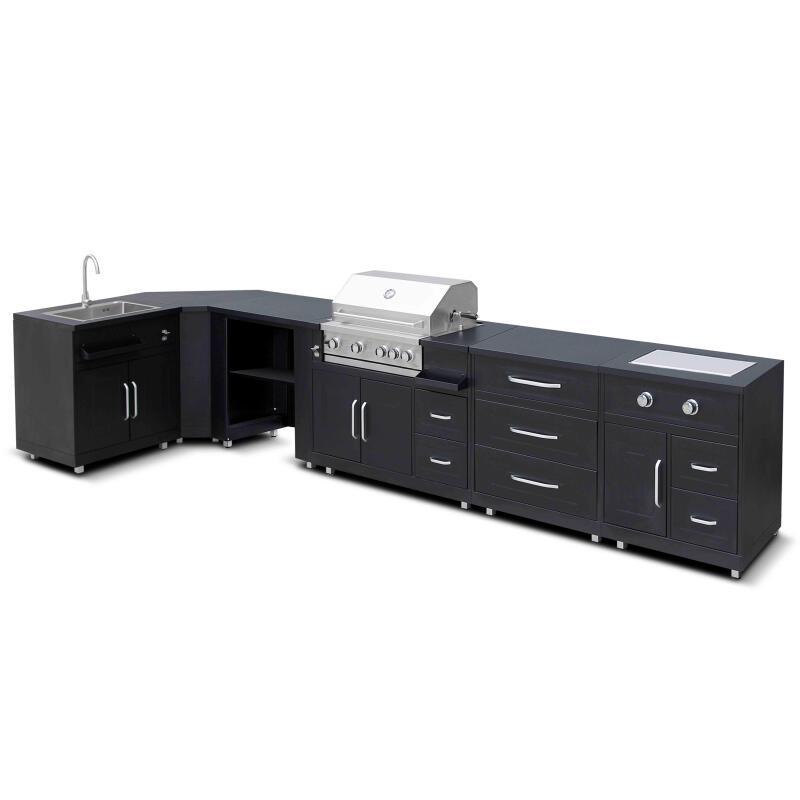 6-teilige Eck-Outdoor-küche mit Spüle und 2 Kochmodulen