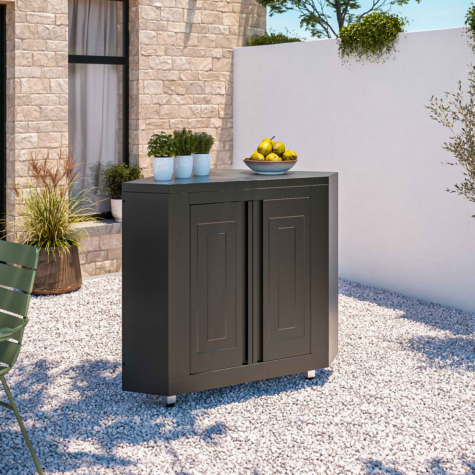 6-teilige Eck-Outdoor-küche mit Spüle und 2 Kochmodulen 