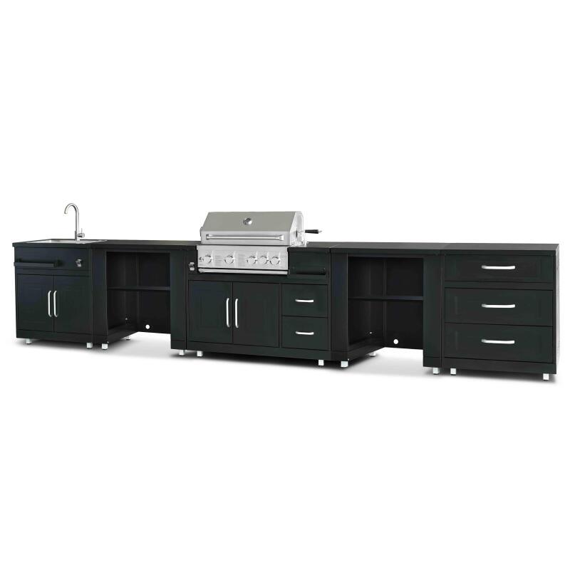 5-teilige Outdoor-Küche aus Stahl mit 2 Regalmodulen