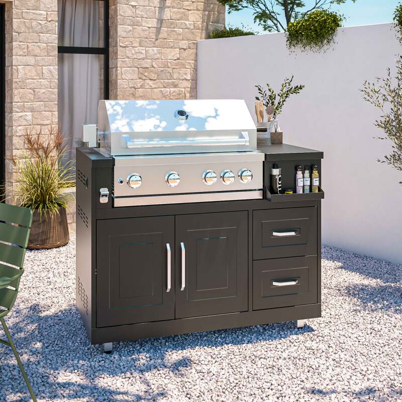 5-teilige Outdoor-Küche aus Stahl mit 2 Regalmodulen