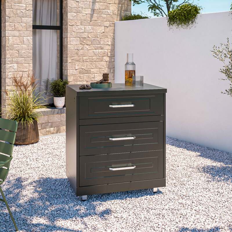 5-teilige Outdoor-Küche aus Stahl mit 2 Regalmodulen