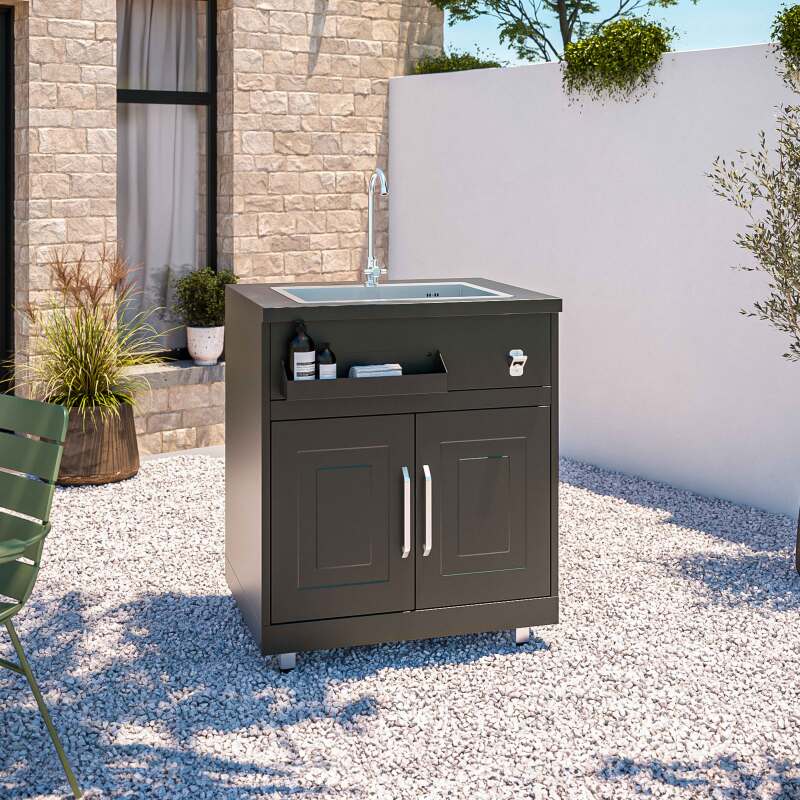 5-teilige Outdoor-Küche aus Stahl mit 2 Regalmodulen