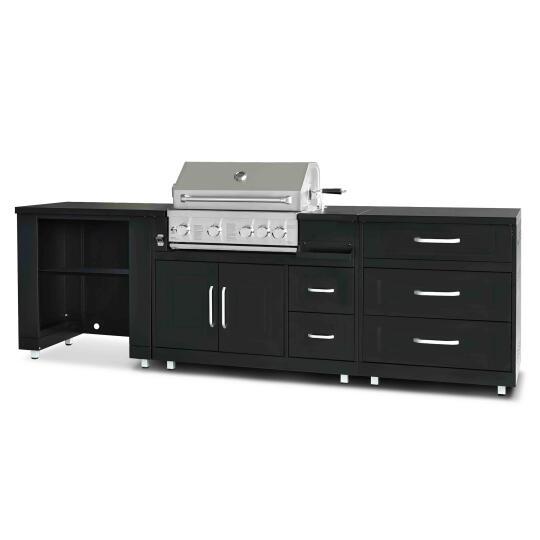 Outdoor-Küche aus Metall mit Grill und Stauraum – 3 Module | Oviala