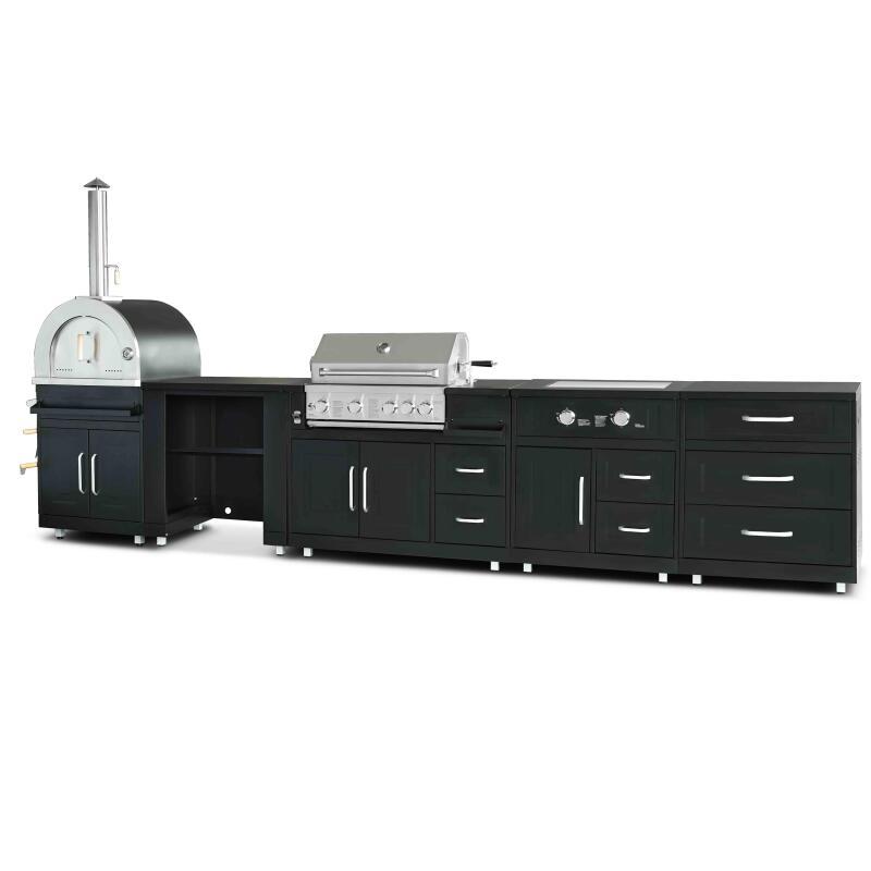 Outdoor-küche aus Stahl mit 5 Elementen / 3 Kochmodulen 