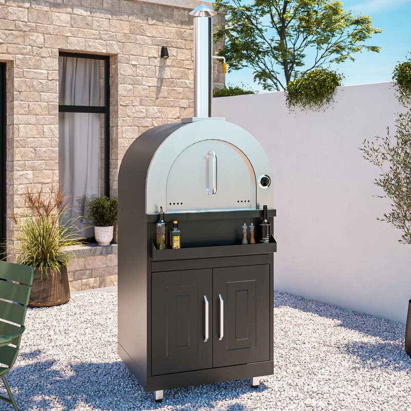 6-teilige Outdoor-Eckküche aus Stahl mit 3 Kochmodulen und Spüle
