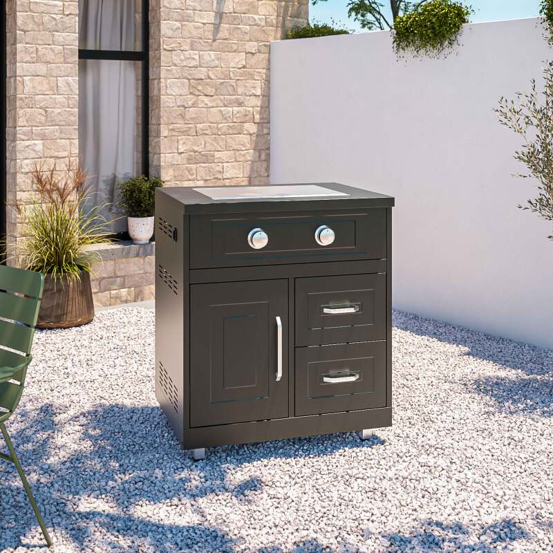 6-teilige Outdoor-Eckküche aus Stahl mit 3 Kochmodulen und Spüle