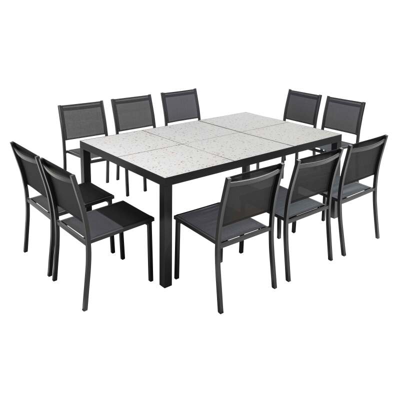 Gartentisch aus Keramik mit Terrazzo-Effekt 182 x 121 cm mit 10 Stühlen