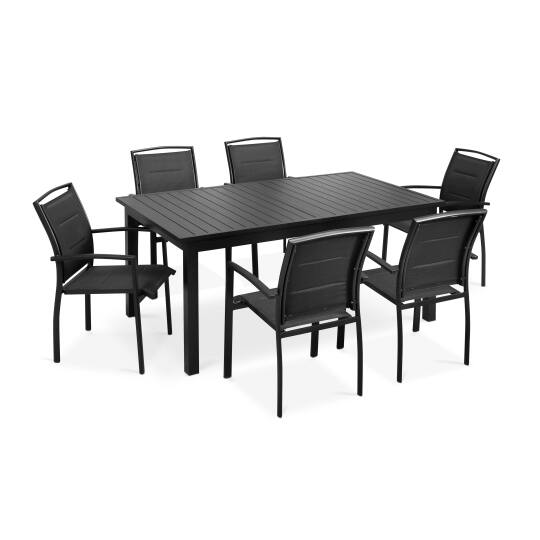 Rechteckiger, ausziehbarer Garten-Tisch aus Aluminium und 8 Stühle mit Armlehnen