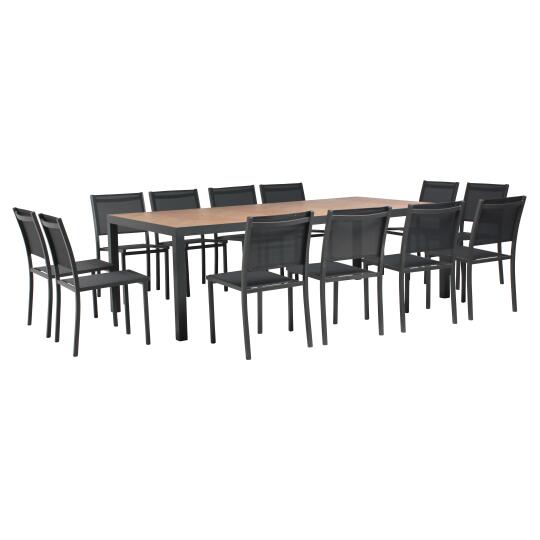 Gartentisch aus Keramik mit Fischgrät-Holzeffekt 241 x 121 cm mit 12 Stühlen