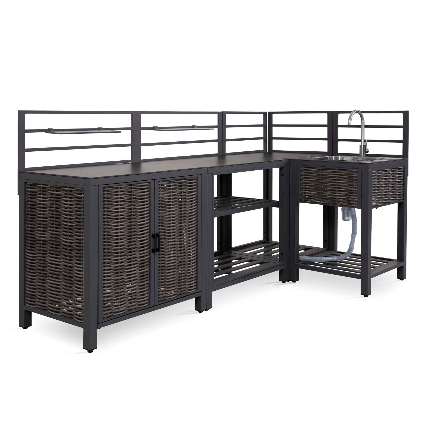 Outdoor-Spüle aus Aluminium und Harzgeflecht