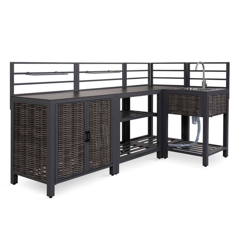 Outdoor-Spüle aus Aluminium und Harzgeflecht