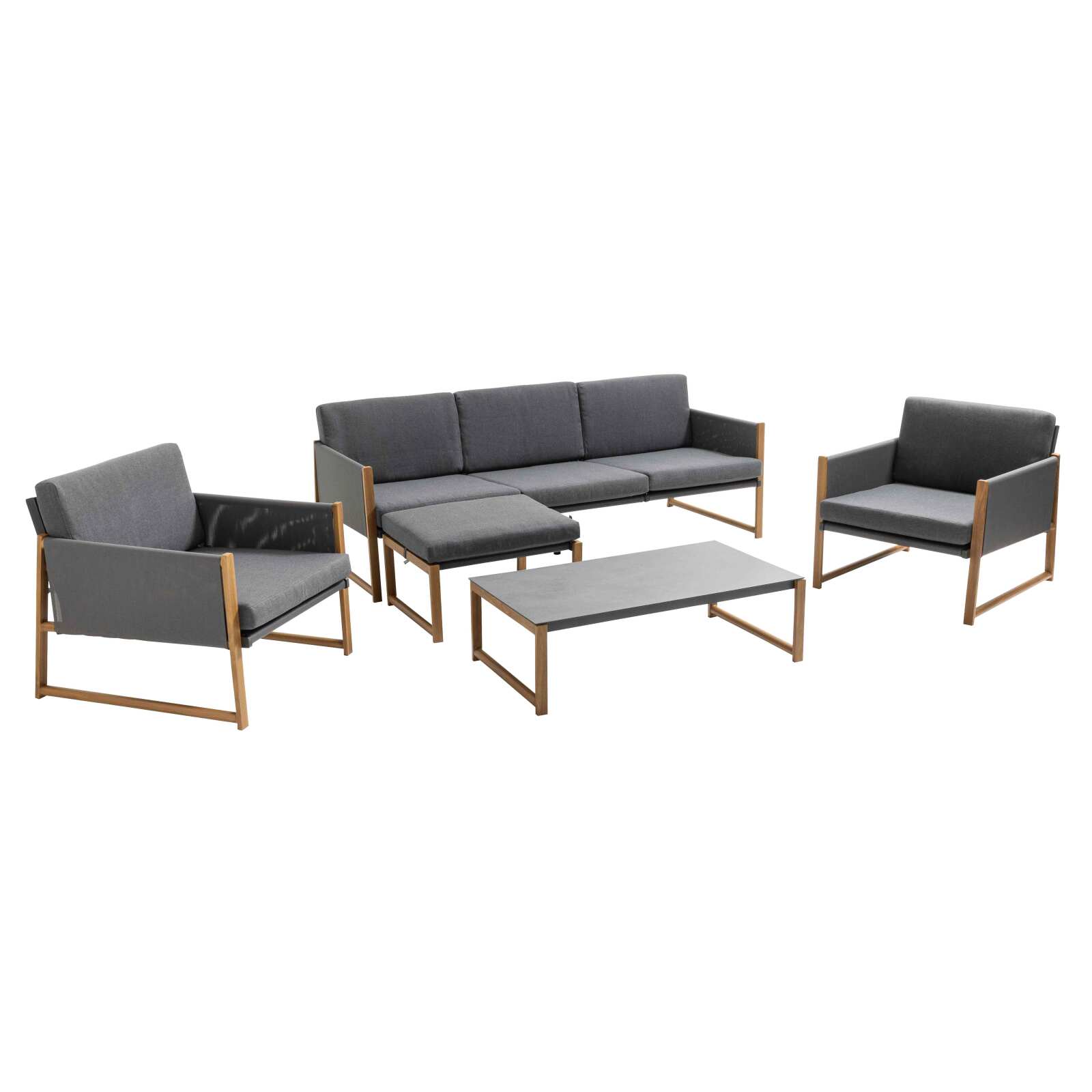 Gartenlounge-Set mit 5 Sitzplätzen, Ecksofa und Sesseln 