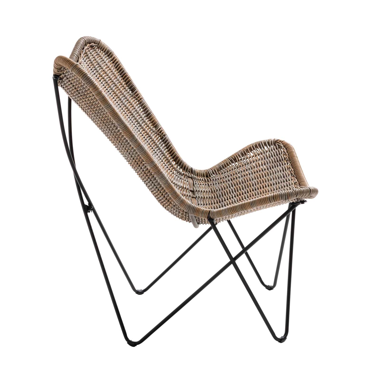 Set aus 2 Gartenstühlen aus geflochtenem Kunstharz und einem niedrigen Tisch 