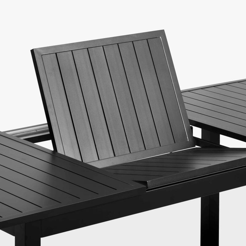 Rechteckiger, ausziehbarer Aluminium-Gartentisch mit 6 Stühlen und 2 Stühlen mit Armlehnen