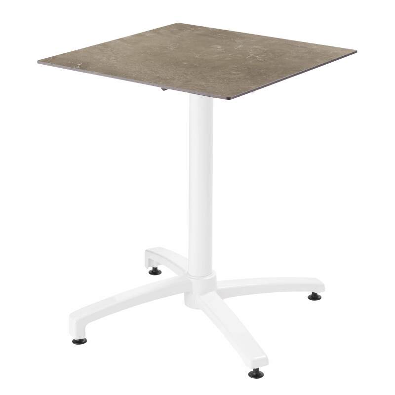 Quadratischer Gartentisch 60 x 60 cm mit weißem, neigbarem HPL-Fuß 