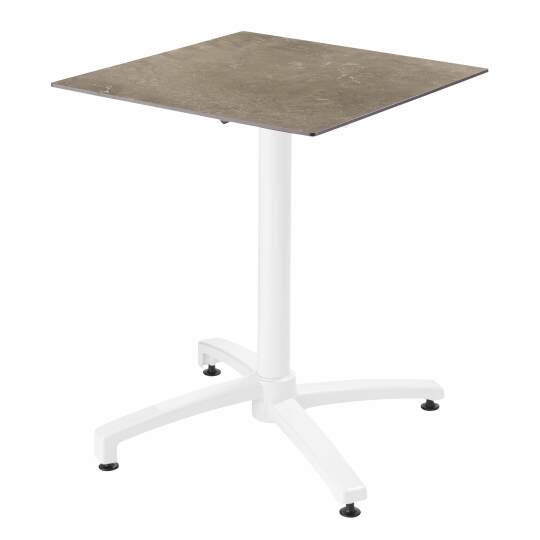 Gartentisch Bistro-Stil Quadratisch verstellbarer aus Aluminium weiß und HPL, 2 Personen, 60x60 cm | Oviala