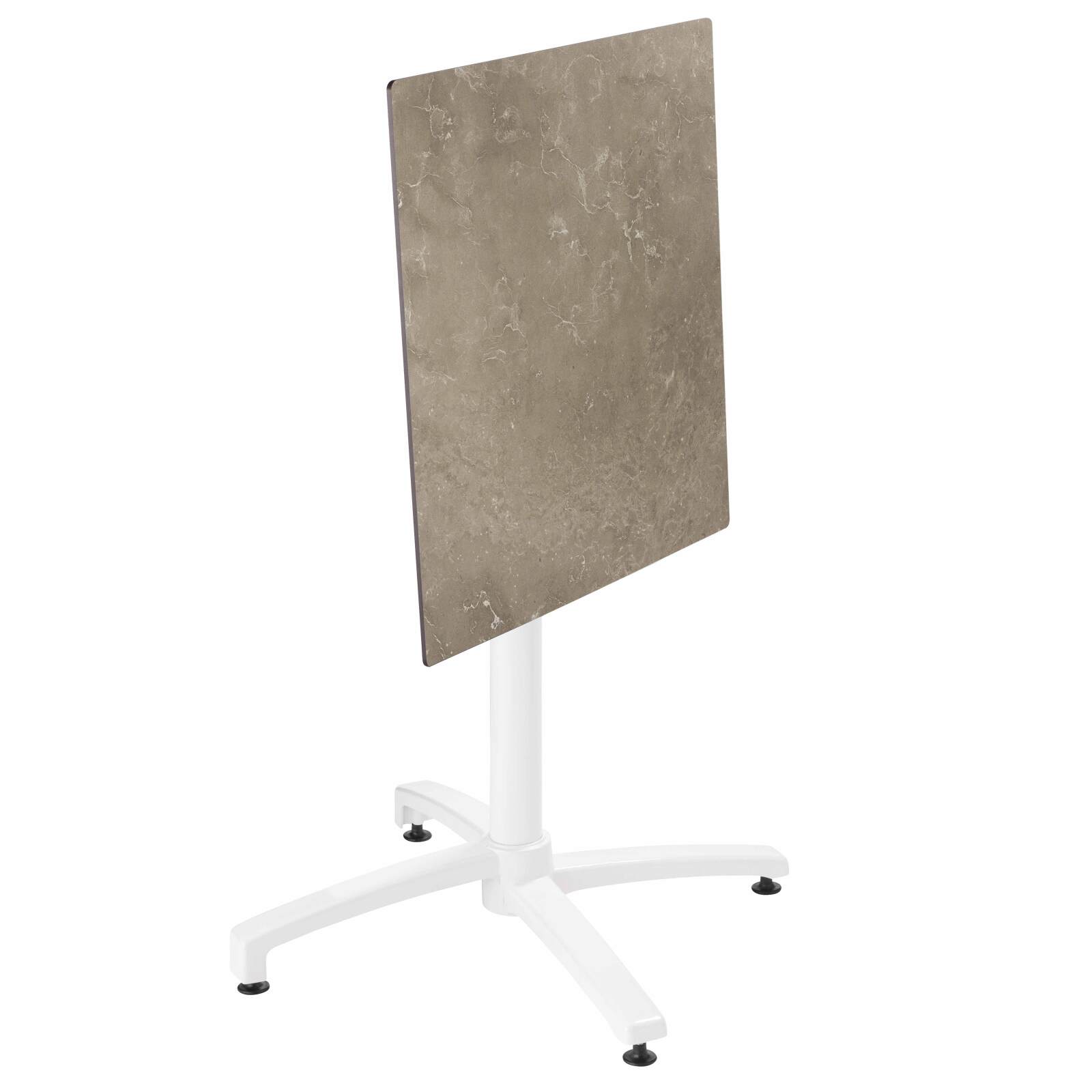 Quadratischer Gartentisch 60 x 60 cm mit weißem, neigbarem HPL-Fuß 