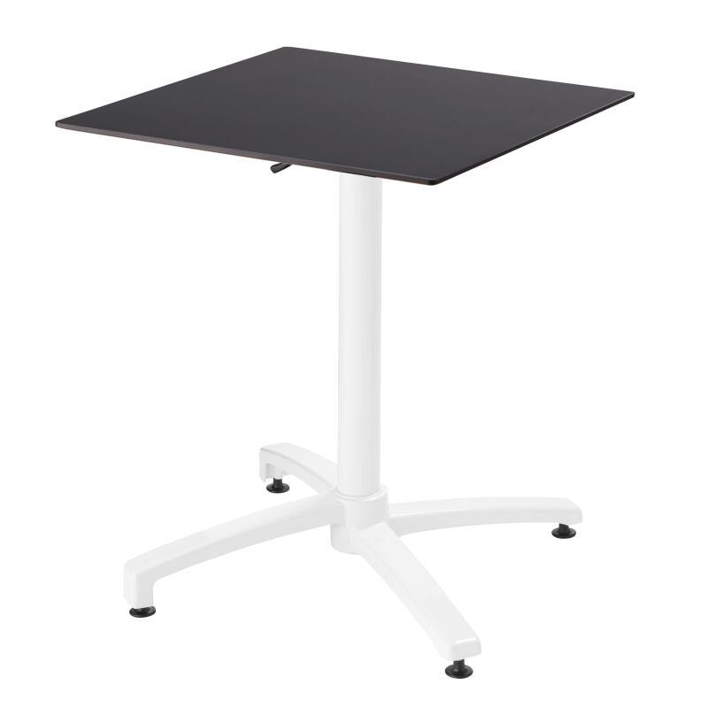 Quadratischer Gartentisch 60 x 60 cm mit weißem, neigbarem HPL-Fuß
