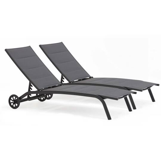 Set aus 2 Aluminium-Sonnenliegestühlen mit Rädern, 4-fach verstellbar