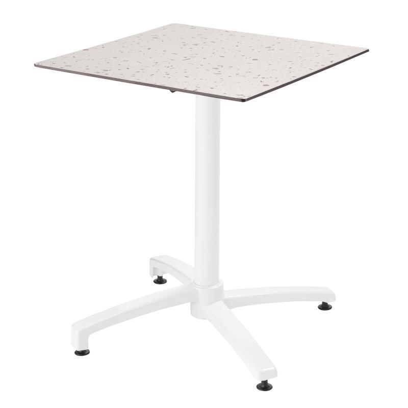Quadratischer Gartentisch 60 x 60 cm mit weißem, neigbarem HPL-Fuß