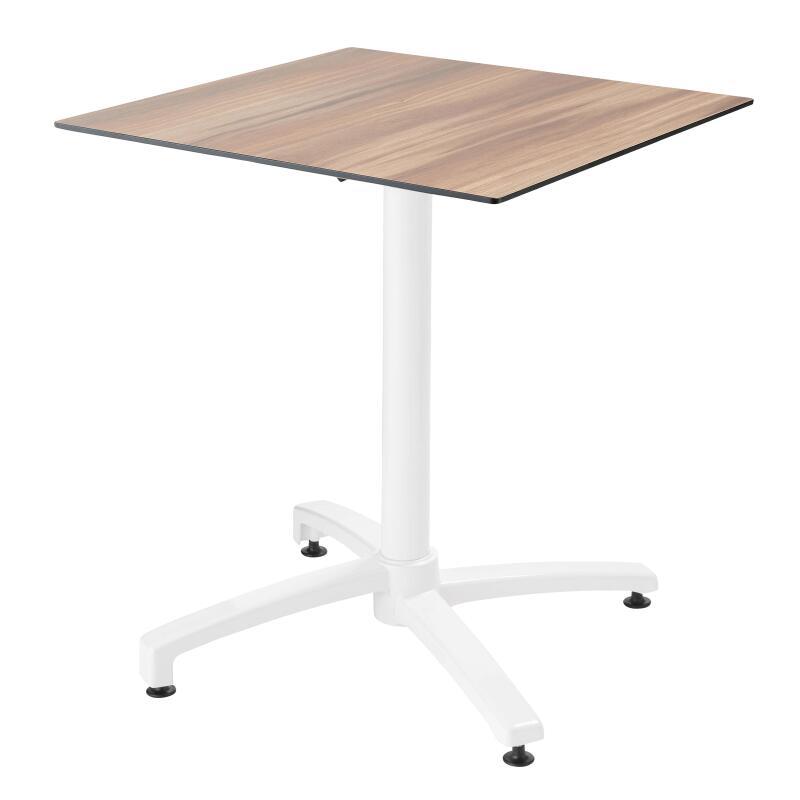 Quadratischer Gartentisch 70 x 70 cm mit weißem, neigbarem HPL-Fuß