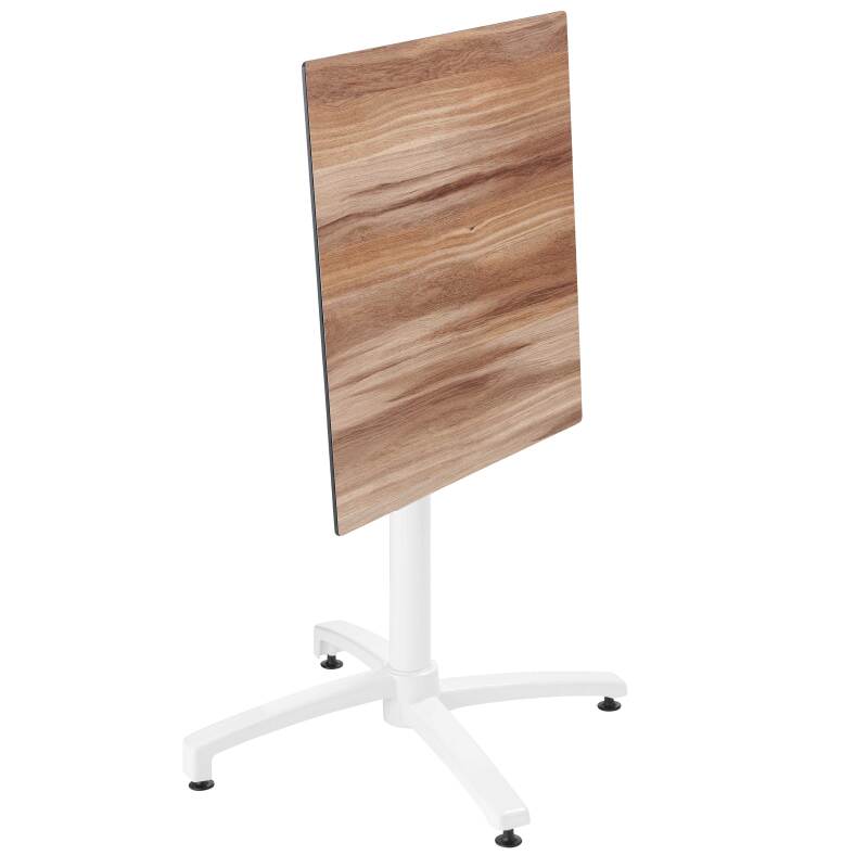 Quadratischer Gartentisch 70 x 70 cm mit weißem, neigbarem HPL-Fuß