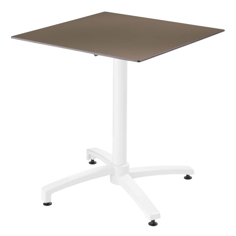 Quadratischer Gartentisch 70 x 70 cm mit weißem, neigbarem HPL-Fuß