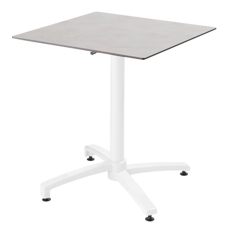 Quadratischer Gartentisch 70 x 70 cm mit weißem, neigbarem HPL-Fuß