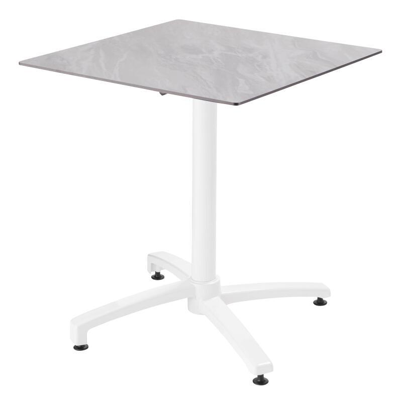 Quadratischer Gartentisch 70 x 70 cm mit weißem, neigbarem HPL-Fuß