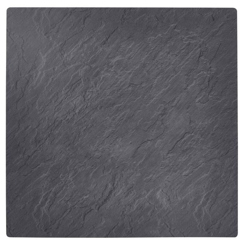Hochklappbarer quadratischer Tisch aus dunkelgrauer Schieferplatte, 60 x 60 cm aus HPL und 2 hohe Metallstühle