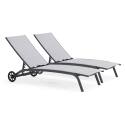 Set aus 2 Aluminium-Sonnenliegestühlen mit Rädern, 4-fach verstellbar 