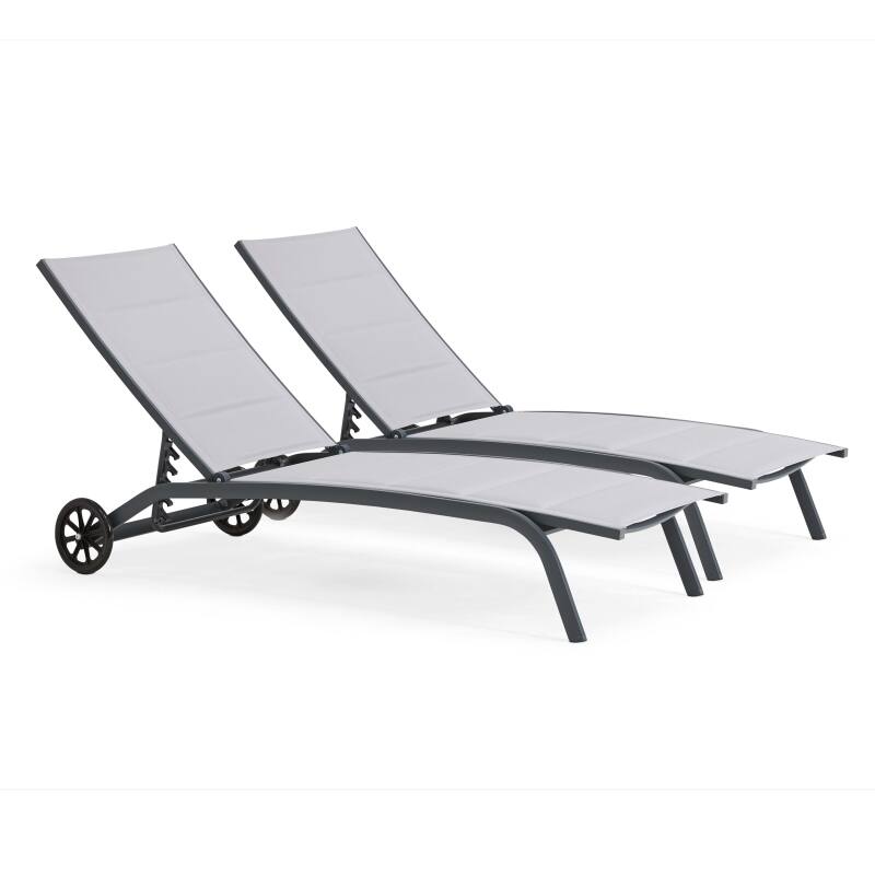 Set aus 2 Aluminium-Sonnenliegestühlen mit Rädern, 4-fach verstellbar 