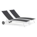 Set aus 2 Aluminium-Sonnenliegestühlen mit Rädern, 4-fach verstellbar 