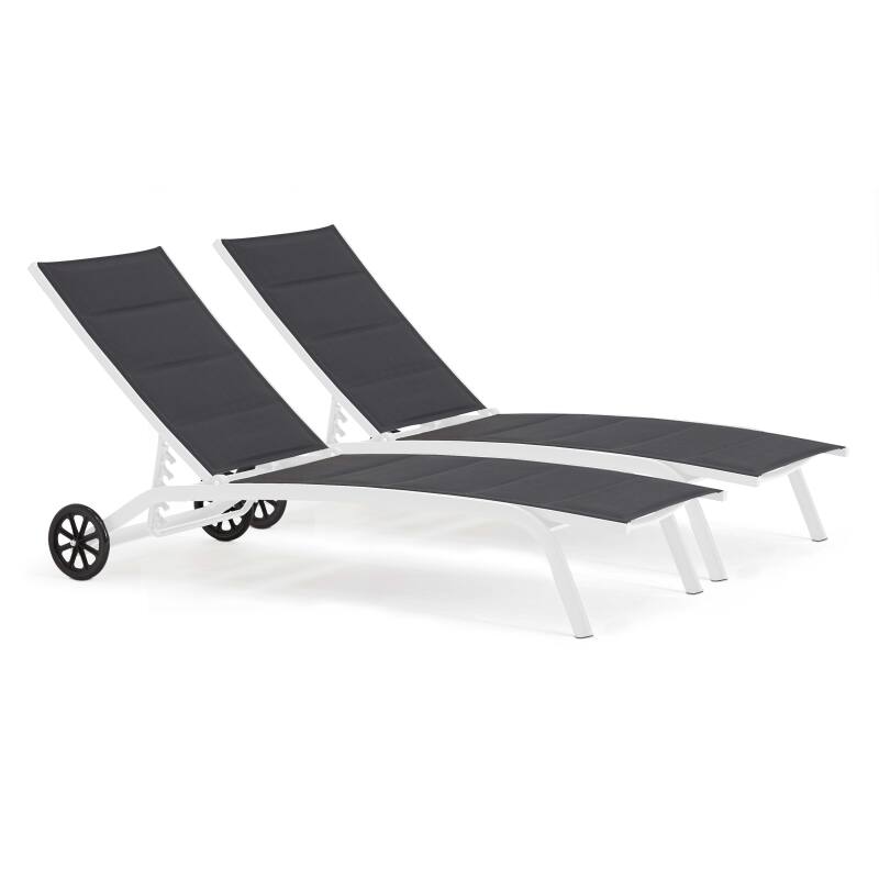 Set aus 2 Aluminium-Sonnenliegestühlen mit Rädern, 4-fach verstellbar 