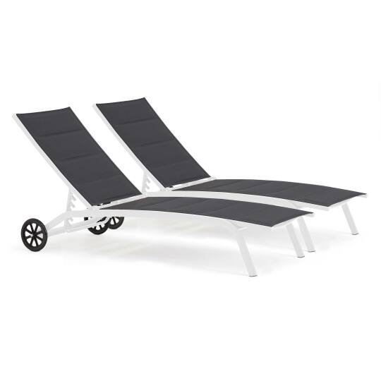 Set aus 2 Aluminium-Sonnenliegestühlen mit Rädern, 4-fach verstellbar
