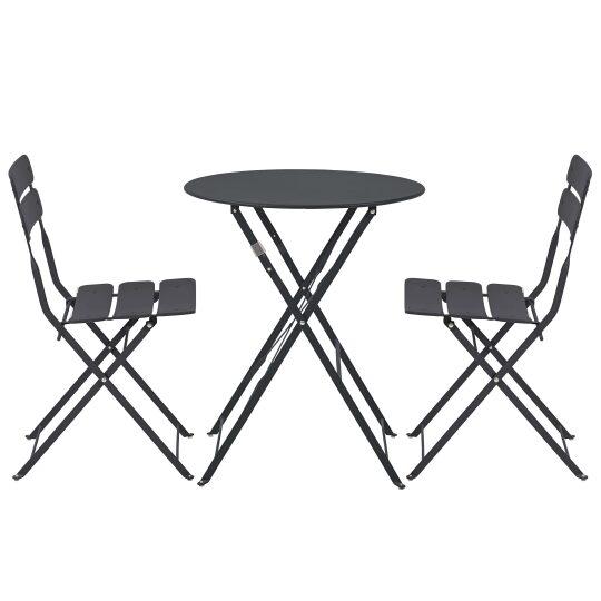 Runder klappbarer Gartentisch ⌀60 x 72 cm und 2 klappbare Metallstühle