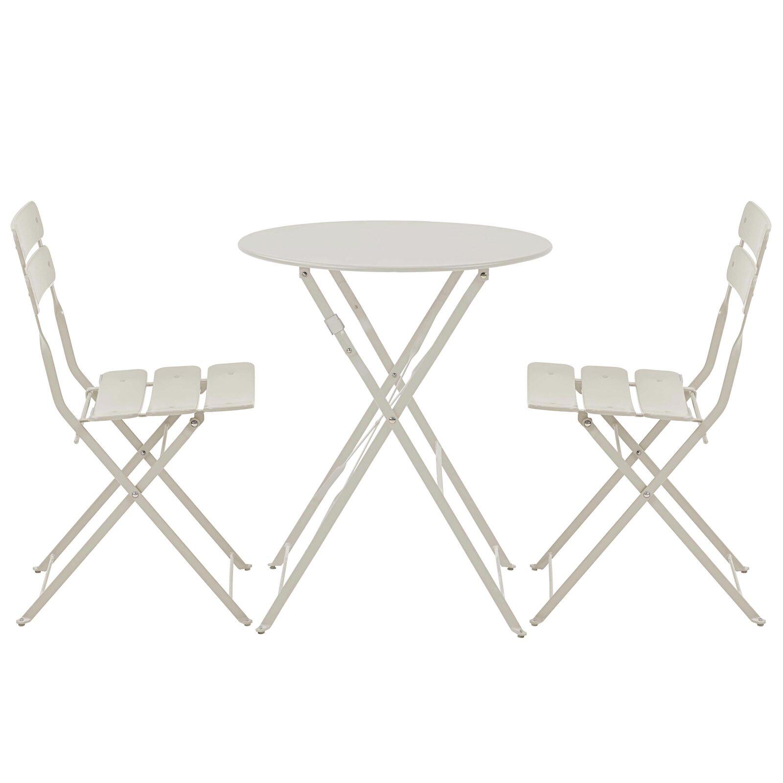 Runder klappbarer Gartentisch ⌀60 x 72 cm und 2 klappbare Metallstühle