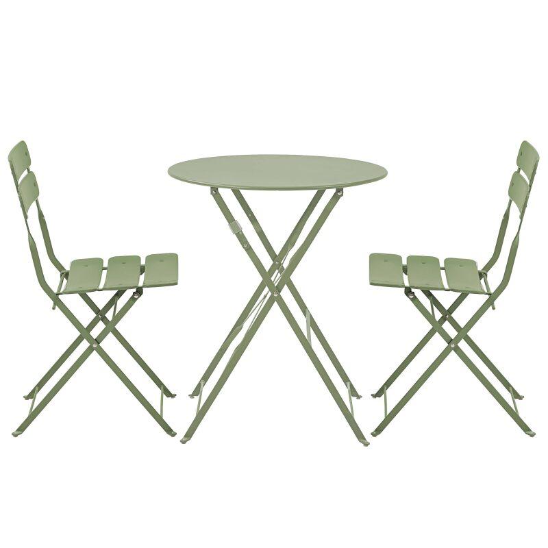 Runder klappbarer Gartentisch ⌀60 x 72 cm und 2 klappbare Metallstühle