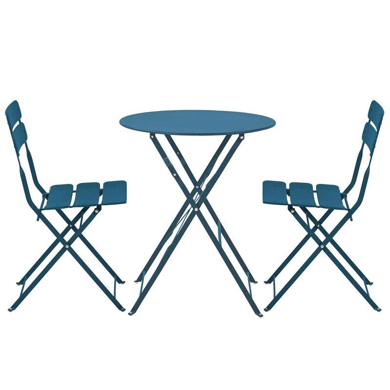 Runder klappbarer Gartentisch ⌀60 x 72 cm und 2 klappbare Metallstühle