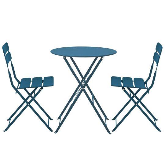 Runder klappbarer Gartentisch ⌀60 x 72 cm und 2 klappbare Metallstühle | Oviala